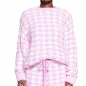 SKIMS - *NEW* Pink & White Houndstooth Plush Lounge Cozy Pullover Sweater